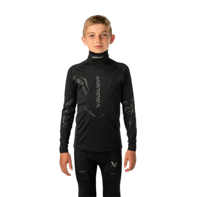 bauer-bodyguard-protective-baselayer-youth-unterziehshirt-mit-kevlar-halsschutz image 1