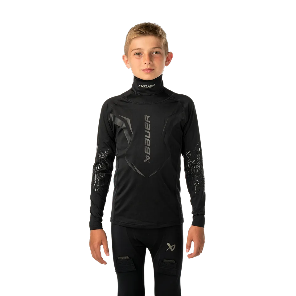 bauer-bodyguard-protective-baselayer-youth-unterziehshirt-mit-kevlar-halsschutz image 1