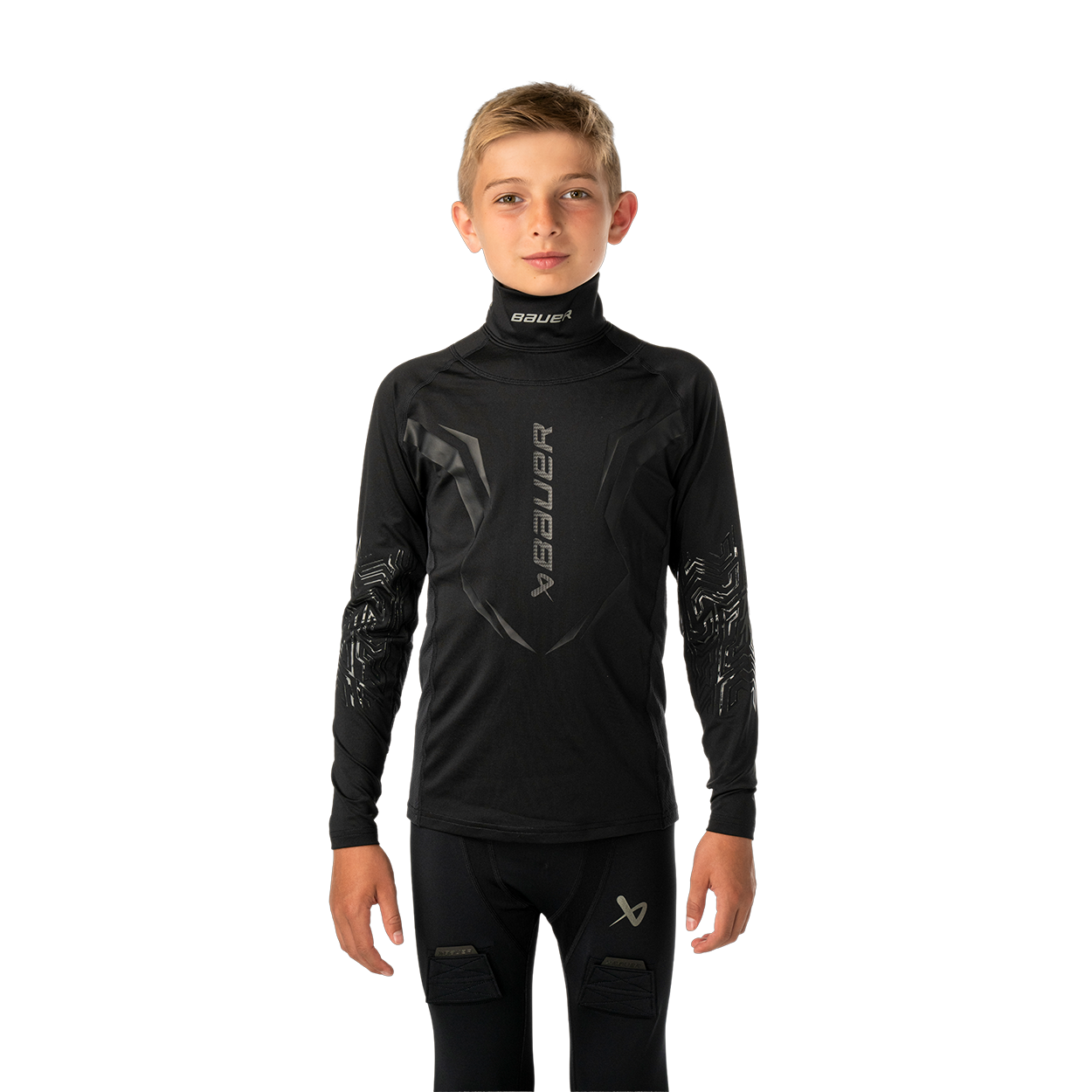 bauer-bodyguard-protective-baselayer-youth-unterziehshirt-mit-kevlar-halsschutz image 1